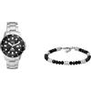 Fossil Orologio da uomo Blue Dive e Bracciale, Acciaio inossidabile argento, Set
