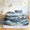 XCQHZYQ Lenzuolo con Angoli Matrimoniale Onde Disegnate A Mano Stampa 3D Traspirante Elasticizzati Microfibra Lenzuola Copriletto 160x200 cm per Letto Singolo/Matrimoniale