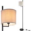 BAKAJI Lampada Piantana da Terra Luce Lampadina E27 Max 60W Base Rotonda Struttura in Metallo Paralume in Tessuto Design Moderno Accensione a Pedale Altezza 178 cm (Nero)