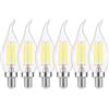 Wulun confezione da 6 4 W LED fiamma filamento candela lampadina, attacco Edison E14, lampadina a candela, a forma di fiamma, bianco freddo 6500 K 400LM, equivalente a 40 W ad incandescenza