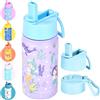 HYDRATE Borraccia per bambini in acciaio inox, a forma di sirena, per bambine, moderna e semplice, con cannuccia, durevole, a prova di perdite, design a sirena, 350 ml, 17 x 8,9 cm