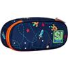 SJ Gang Portapenne Scuola Round Plus, Blu, Spaceship Trip, Bustina Ovale Con Tasca Interna ed Elastici Porta Penne, Accessori Zaino, Elementari, Medie, Bambino