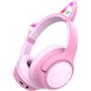 PowerLocus Cuffie Bluetooth per Bambini, Cuffie Wireless per Ragazzi, 74/85/94dB Limite di Volume, Luci a LED, Cuffie Over Ear Pieghevole Senza Fili con Microfono per iPad/Viaggio/Tablet/PC (Rosa)