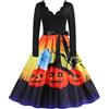 GXYANiaoy Halloween Vestito Donna Elegante Curvy Slim Fit Swing Vestito Retro Zucca Abito da Festa con Stampa Maniche Scollo a v Lunghe Midi Dress Pipistrelli Midi Abito Party Abito da Sera