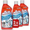 Mr Muscle Sciogli Capelli, Stura Lavandini e Scarichi, Disgorgante, Forte per Capelli e Peli di Animali, Sicuro per i Tubi - Formato scorta da 3 pezzi da 500ml