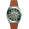 FOSSIL Orologio Everett da uomo, Movimento automatico a tre lancette con cinturino in acciaio inossidabile o in pelle, 42 mm, Marrone e verde