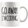 Panvola Tazza in ceramica bianca da 325 ml, con scritta Go Away I'm Coding Coder Coder (lingua italiana non garantita)