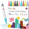 Funcils Vintage Liquid Chalk Markers for Chalkboard Signs, Blackboard, Window, Labels, Bistro, Glass, Car (10 Pack, 1mm) - Wet Wipe Erasable Ink Chalk Board Markers, Extra Fine Tip Liquid Chalk Pens