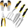 BORDEAG Set di attrezzi da giardino, 5 attrezzi da giardino in alluminio pressofuso, set di attrezzi da giardino, set di attrezzi da giardinaggio, set da giardinaggio con paletta, cazzuola, rastrello per la