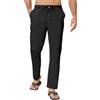 CheChury Pantalone Uomo Lino Estivi Pantaloni Casual Traspirante Leggero Estivo Larghi Pantaloni Leggeri Uomo Pantaloni Spiaggia Vacanza Pantaloni Uomo Eleganti Yoga Pantalone con Coulisse e Tasche