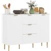 HOMCOM Credenza Cucina Buffet Moderna con 3 Cassetti e 2 Armadietti a 2 Ante, Mobile Cucina con Ripiani Piedini Regolabili, Madia Cucina per Soggiorno e Ingresso in Legno,120x40x90 cm, Bianco