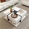 BRILVERDE Moderno tavolino lucido da salotto con 4 cassetti, tavolino moderno multifunzionale, tavolino centrale con design unico a colori e linee (bianco e nero)