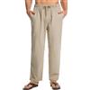 Cegerne Pantaloni di Lino da Uomo Pantaloni Estivi Lunghi Leggeri Medievale vestibilità Ampia Casual Pantaloni Casual Spiaggia, Beige, L