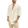 Glacspyg Camicia Casual Aderente per Affari.Camicia in Lino a Maniche Lunghe da Uomo, Beige XL