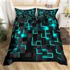 Loussiesd Set di biancheria da letto per bambini, ragazzi e ragazze, con copripiumino e federe, motivo geometrico, in stile moderno, per letto matrimoniale, colore: azzurro e nero