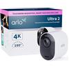 Arlo Ultra 2 Telecamera WiFi Esterno Senza Fili, Telecamera WiFi Interno, 4K UHD, Sirena Allarme Casa, Sensore Di Movimento, Stazione Base Necessaria (Venduta A Parte), 1 Telecamera Aggiuntiva, Bianca