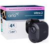 Arlo Ultra 2 Telecamera WiFi Esterno Senza Fili, Telecamera WiFi Interno, 4K UHD, Sirena Allarme Casa, Sensore Di Movimento, Stazione Base Necessaria (Venduta A Parte), 1 Telecamera Aggiuntiva, Nera