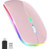 PASONOMI Aggiornamento mouse wireless, mouse wireless a LED, ricaricabile, silenzioso, mouse wireless 2,4 G, mouse USB con ricevitore USB di tipo C, compatibilità con computer/PC/tablet (rosa)