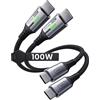 INIU Cavo USB Type-C to Type [Nero, 0,3 m+0,3 m] 100W PD 5A Cavo USB C USB C QC4,0 Nylon di Ricarica Rapida Tipo C a USB C compatibili con Samsung S21 S20 Note iPad MacBook Pro Huawei Xiaomi