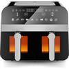 Comfy Nest, CNAFD45WB, Friggitrice ad aria calda, friggitrice ad aria, doppio cestello digitale 2400W con finestra 9L, cottura sana e veloce, design moderno, ideale per ogni cucina - Grigio e Nero