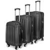 Générique Set di 3 valigie da viaggio estensibili, rigide, in ABS, con 4 ruote silenziose a 360 gradi, con serratura TSA, M L XL di grandi dimensioni cabina trolley set, Nero , M/L/XL, B