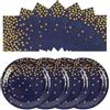 EVYIENEN 50 piatti e tovaglioli di carta blu e oro, 25 x 17,8 cm, piatti da dessert 25 x 16,5 cm, set di tovaglioli usa e getta, piatti di carta per compleanni, feste, per picnic