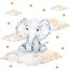 Pandawal - Adesivo da parete, motivo: animali Safari su nuvole con stelle (S, elefante)