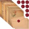 EUIEUT 16 pezzi di carta da lettere B5 vintage con busta, set di carta kraft per lettere, stile retrò, con 16 sigilli di cera, 16 buste