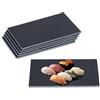 Relaxdays Set di 6 Piatti da Portata in Ardesia, Set da 6 Vassoi Rettangolare 26x16 cm, Servire Sushi, Salumi e Formaggi, Nero