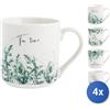 H&h 4x Mug Cilindrico H&H Dec. Foglie In New Bone China Colori Assortiti Cc370