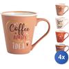 H&h 4x Mug Conico H&H Dec. Caffè In New Bone China Colori Assortiti Cc340