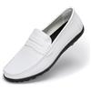 Rusffes Mocassini da uomo piatti slip-on scarpe da guida traspiranti casual mocassini scarpe, bianco, 46 EU
