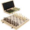 Puecrof Set Scacchi e Dama 2 in 1 da 38cm - Scacchiera in Legno Pieghevole con Pezzi Staunton da 7,6cm e 2 Regine Extra - Gioco da Tavolo di Alta Qualità