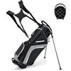 COSTWAY Borsa da Golf con Supporto, Sacca per Mazze da Golf con Divisori a 14 Vie, 6 Tasche, Borsa Frigo, Doppia Tracolla e Cappuccio Antipioggia, Borsa da Golf per Uomini e Donne (Grigio)