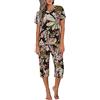 Ekouaer Pigiama Estivo Corto Due Pezzi Pigiami con Tasche Girocollo Estate Casual Completo Pigiamas 3/4 Pantaloncini, Fiori Neri, S