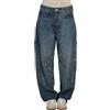 Generico Jeans Casual da Donna con Strass Baggy Vita Alta Pantaloni in Denim Harem Dritti a Gamba Larga Elasticizzati Pantaloni Larghi Primaverili Sparkle Jeans Lucidi Gradient Brillantini con Strass