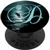 401Tech Script Alphabet Art Pretty Cute D Teal Dolphin Ocean Moon Sea Nature Initial Monogram Letter PopSockets PopGrip: Impugnatura per Telefoni Cellulari e Tablet Intercambiabile