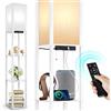 OUTON Lampada da Terra con Scaffale, Lampada da Terra Salotto Dimmerabile con Telecomando, Lampada a Stelo 160cm, 2 Porte di Ricarica USB, Piantana da Terra per Soggiorno, Camera Da Letto, Bianca