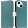 Butnyeoe Cover per iPhone 13 Case,Custodia iPhone 13 Libro,Trama Litchi PU Pelle Protettiva Portafoglio Flip/Folio Wallet Case Con Slot per Schede e Magnetica Supporto,Verde/Lago Blu