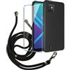 PZEMIN Cover con Cordino per Wiko Y82 Custodia + 1X Film di Vetro Temperato - Caso Silicone Nero Protettiva TPU Bumper Leggero Morbido Shell Case (6.10)
