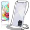 Coiwxmoi Cover per Samsung Galaxy A71 4G con Cordino 6,7,Trasparente Custodia con Laccio Tracolla Corda Catena Cinghia,Ultra Morbido Silicone TPU Antiurto Case per Samsung A71 4G, Grigio Chiaro