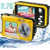 iSunFun Macchina Fotografica Subacquea 48 MP Fotocamera Subacquea Digitale Full HD 2.7K Fotocamera Digitale Subacquea con Doppio Schermo (Giallo)