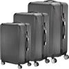 Générique Set di 3 valigie da viaggio estensibili, rigide, in ABS, con 4 ruote silenziose a 360 gradi, con serratura TSA, M L XL di grandi dimensioni cabina trolley set, Nero , M/L/XL, F