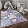 Paco Home Tappeto Bambini Cameretta Bambina Ragezzi Antiscivolo Arcobaleno Cuore Polkadot, Dimensione:80x150 cm, Colore:Viola