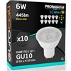 Eurocali 10x Lampadine LED GU10 6W Professionali Trasparente Antiabbaglio 445 lumen - Forma: Faretto - Luce Bianco Caldo 3000K - Fascio Luminoso 110°