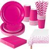 PYAILI Stoviglie per Feste 121 Pezzi Rosso Rosa Festa della Addobbi Ragazza di Compleanno dei Dambini Articoli per Feste Set Include Piatto Carta Party Tazze Tovaglioli -24 Ospiti