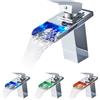 KEOKBON Rubinetto a cascata a LED, RGB 3 colori che cambiano colore, con sensore di temperatura, illuminazione per il bagno, in acciaio inox 304, miscelatore monocomando per lavabo, caldo e freddo, cromato