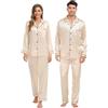 SWOMOG Set pigiama in raso coordinato per la famiglia, coppia di bottoni a pressione, 2 pezzi, a maniche lunghe, seta, champagne, M