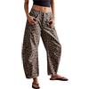 Generico Jeans Leopardati Donna Femminile Allentato Leopardo Jeans Gamba Larga Marrone Chiaro Comodi Pantaloni in Denim Vita Alta Cotone Hip Hop Pantaloni da Strada Street Wear Lavoro Oversize Pants Donna