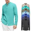 Camicia Uomo Di Lino Casual SlimFit Manica Lunga Collo Coreana Celeste Blu Veque